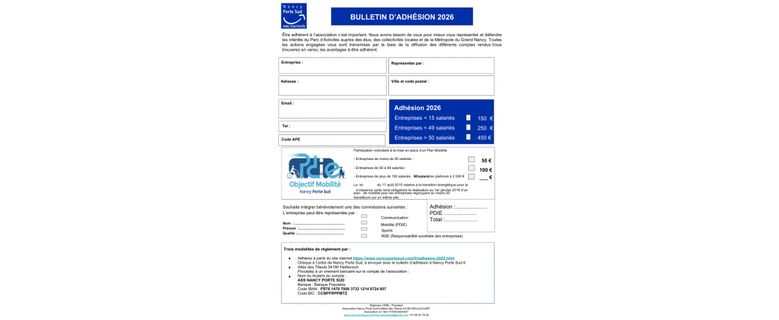 L’adhésion 2026 de Nancy Porte Sud est désormais disponible